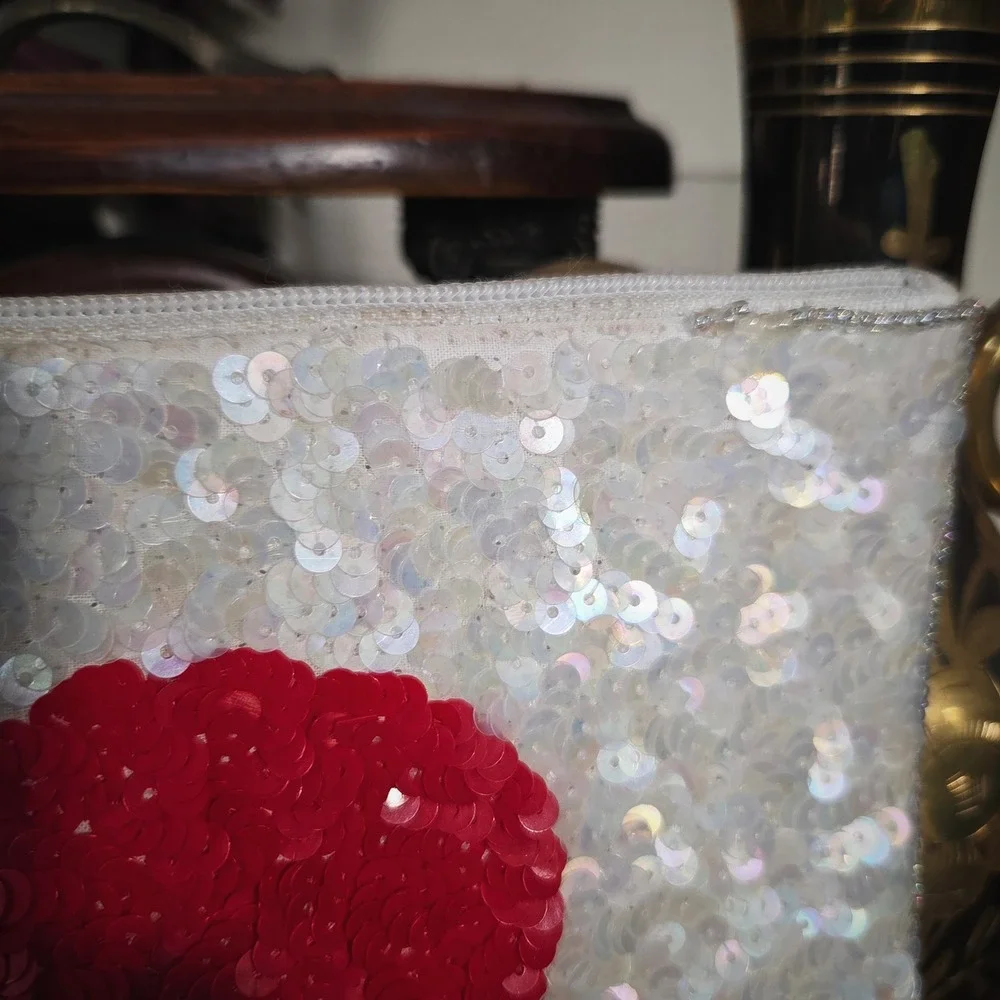 Giddy Up Glamour Wristlet Clutch White Sequin Red Heart Western Glam Bag Pouch